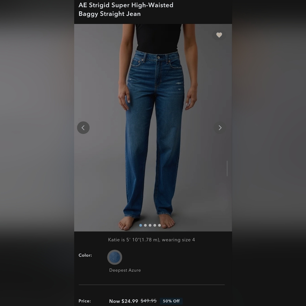 American Eagle Outfitters Deepest Azure Super High-waisted Baggy Straight Jeans - Picture 2 of 5